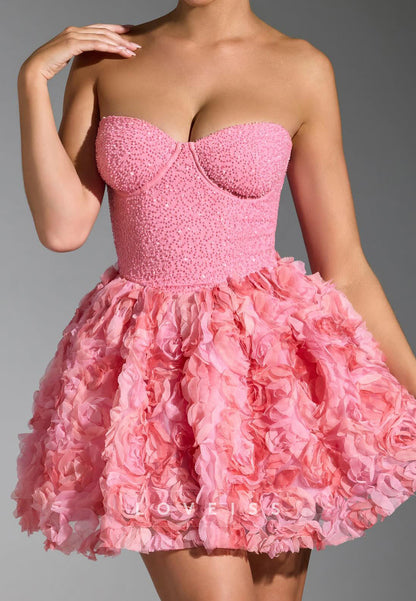 Sweetheart Corset Mini Dress with 3D Floral Skirt