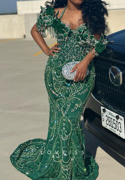 Beaded Mermaid Evening Dress with Beaded Fringe