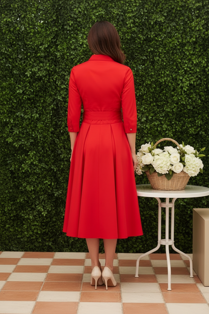 Elegant A-Line Midi Shirt Dress with Sash