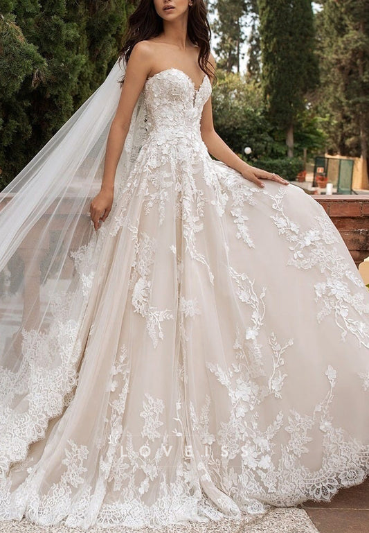 Strapless Sweetheart A-Line Lace Wedding Dress