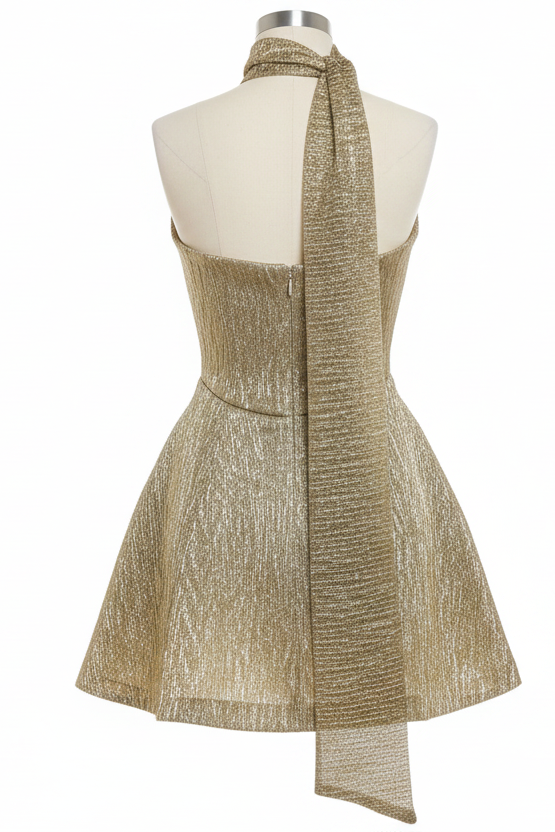 Metallic Corset Mini Dress with Matching Scarf