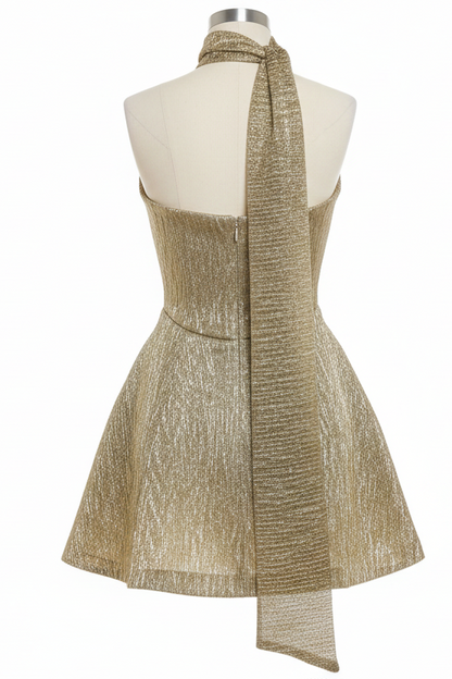 Metallic Corset Mini Dress with Matching Scarf