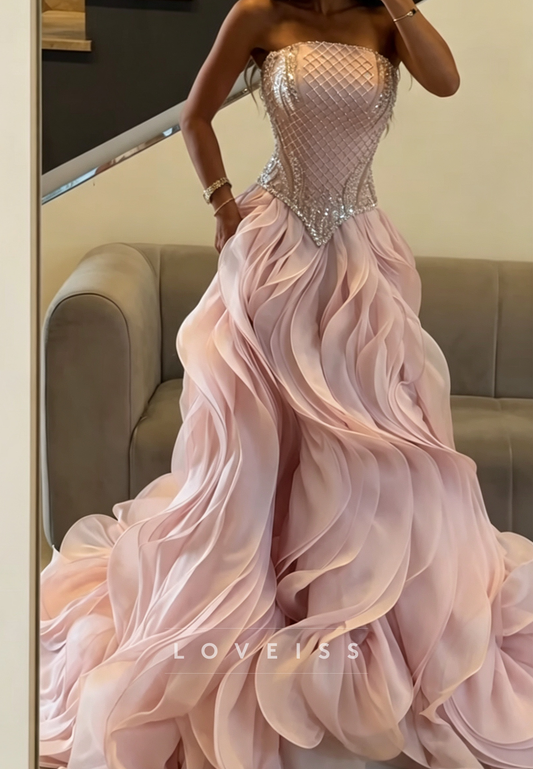 Strapless Corset Ball Gown with Ruffled Skirt