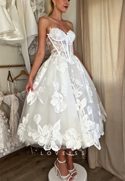 Strapless Corset Floral Applique Tea-Length Gown