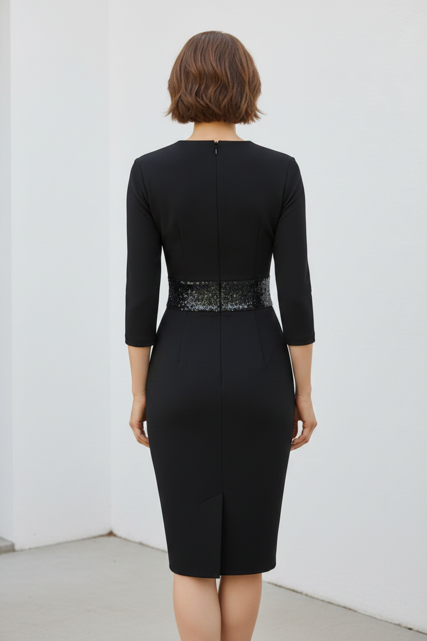 Elegant Wrap-Bodice Sheath Midi Dress
