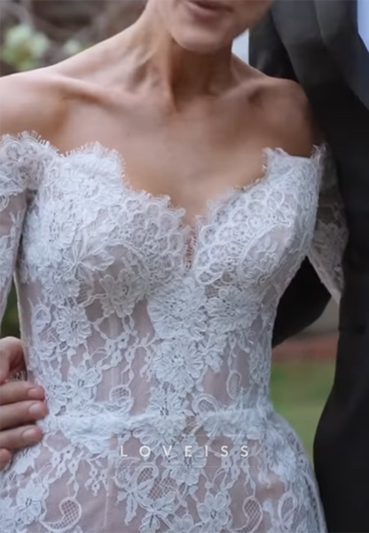 Off-the-Shoulder Lace Wedding Dress with Slit