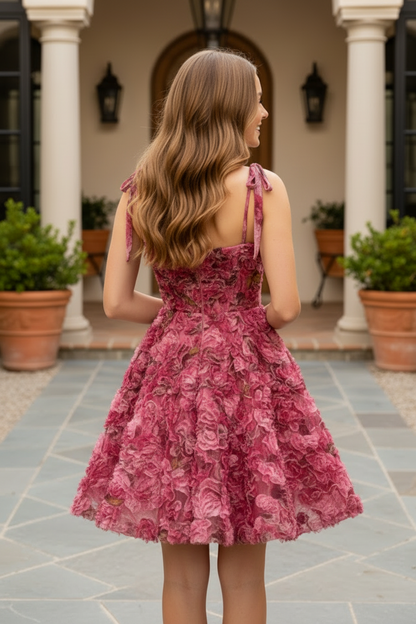 3D Floral Spaghetti Strap Mini A-Line Dress