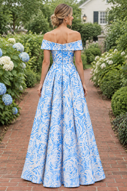 Off-the-Shoulder Floral Print Ball Gown