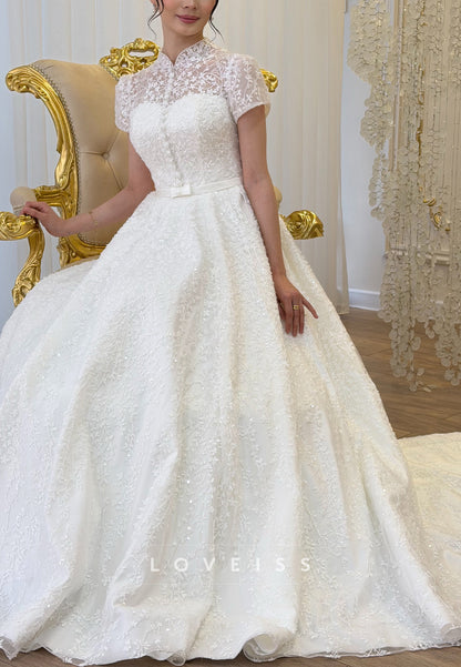 High Neck Lace Ball Gown Wedding Dress
