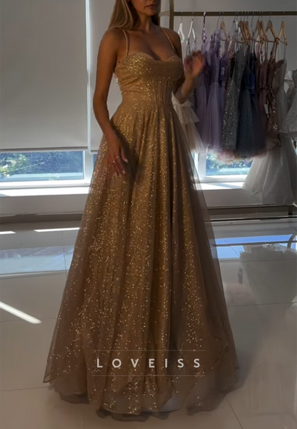 Glitter Tulle Sweetheart A-Line Evening Gown