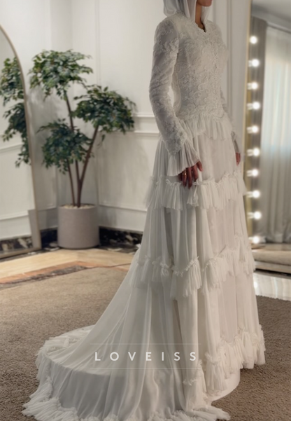 Tiered Ruffle Tulle and Lace Wedding Dress