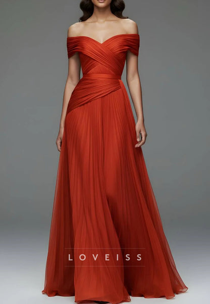Off-the-Shoulder Pleated Chiffon A-Line Gown