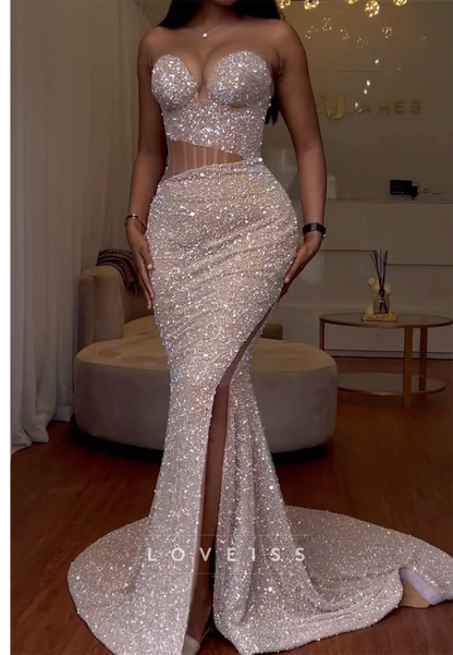 Strapless Sequin Mermaid Gown with Cutout
