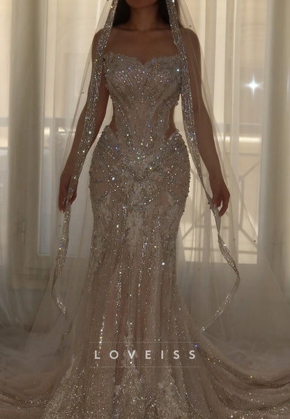 Sparkly Embellished Mermaid Wedding Dress with Cutouts