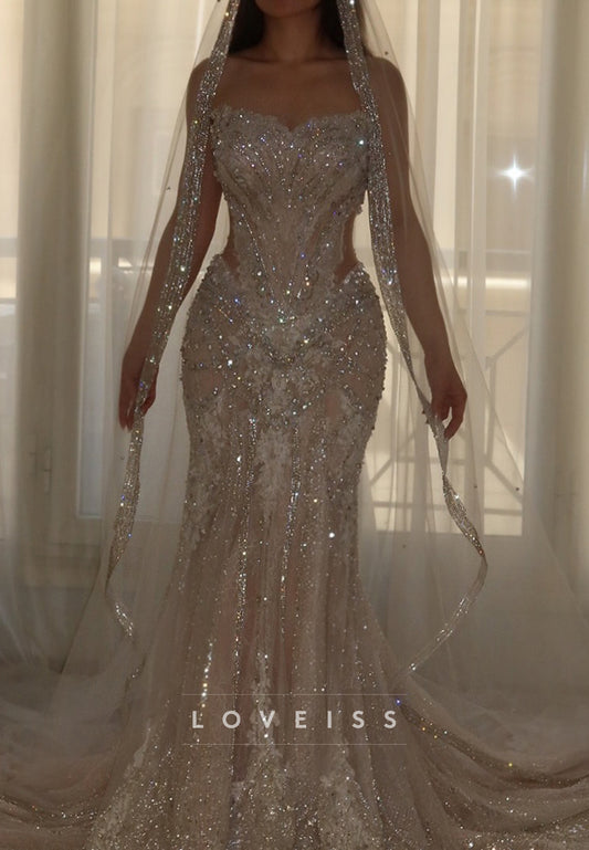 Sparkly Embellished Mermaid Wedding Dress with Cutouts