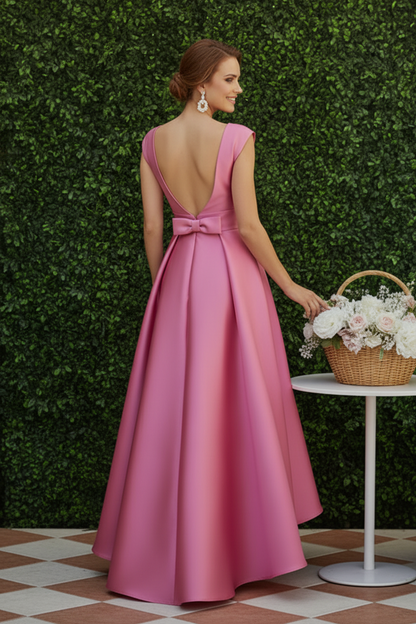 Deep V-Neck High-Low Satin Evening Gown