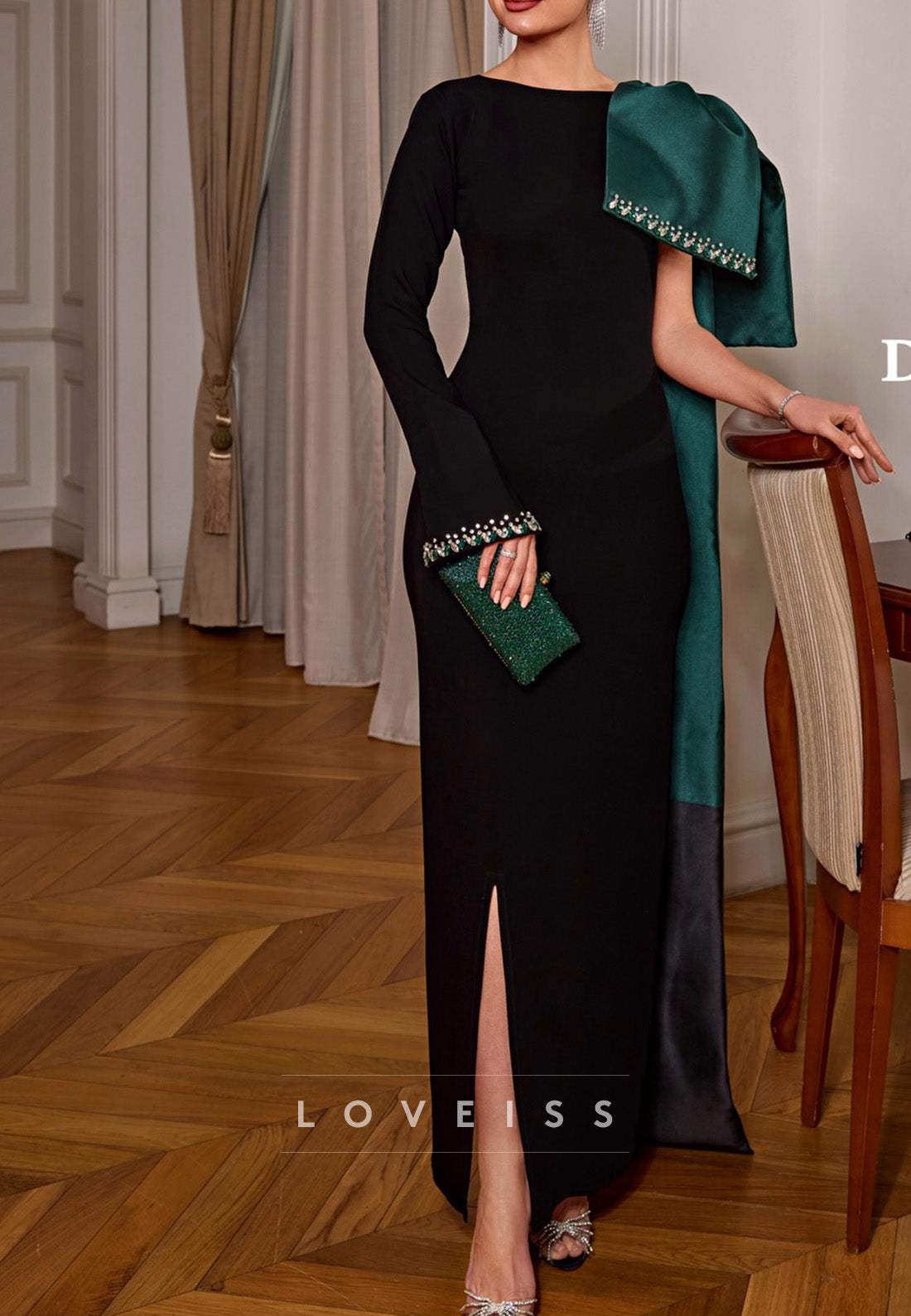 Asymmetric Cape Evening Gown with Slit