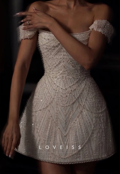 Off-the-Shoulder Pearl Beaded Mini Dress
