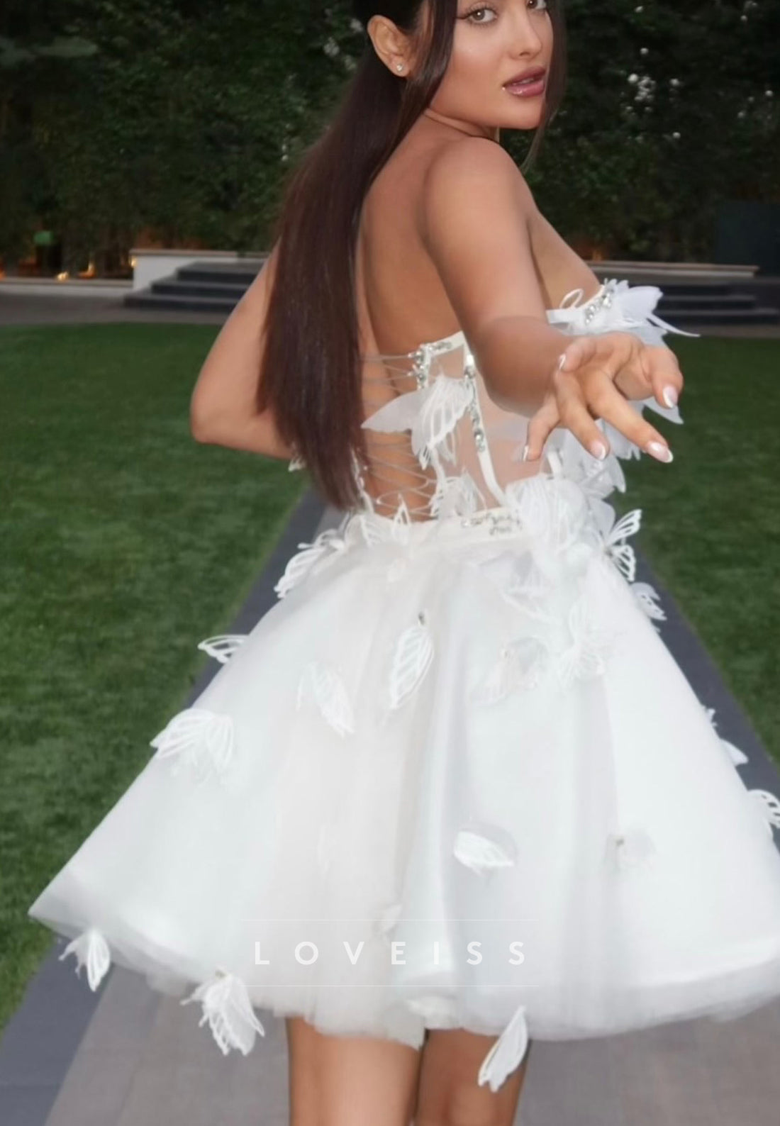 Strapless Butterfly Applique Tulle Bubble Mini Dress