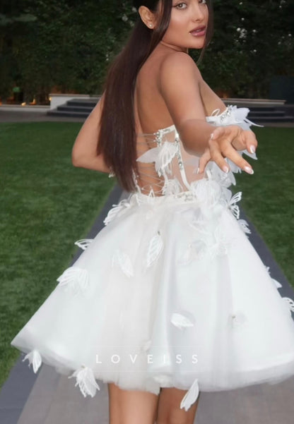 Strapless Butterfly Applique Tulle Bubble Mini Dress