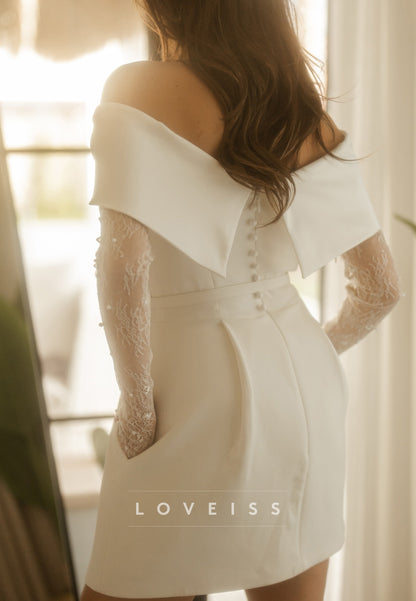 Off-the-Shoulder A-Line Bridal Mini Dress with Pockets