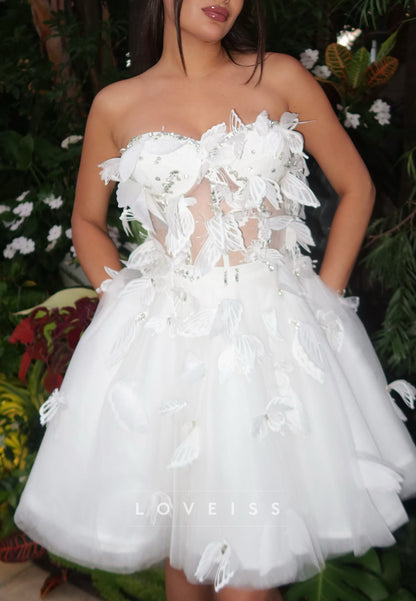 Strapless Butterfly Applique Tulle Bubble Mini Dress
