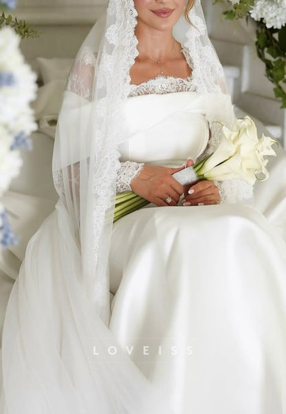Lace Long Sleeve Wedding Dress with Foldover Cape