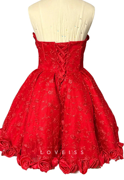 Strapless 3D Rose Corset A-Line Mini Dress