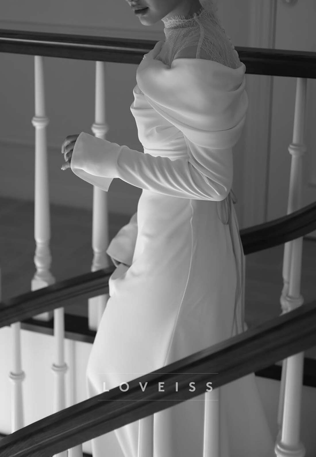 Ruched Off-Shoulder Wedding Dress with Lace Inset
