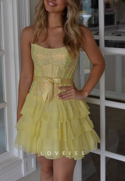 Strapless Corset Tiered Ruffle Mini Dress
