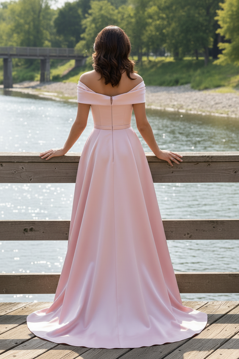 Off-The-Shoulder Embroidered Gown with Overskirt
