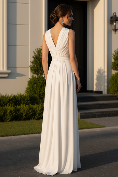 Wrap V-Neck Pleated Waist Sheath Maxi Dress