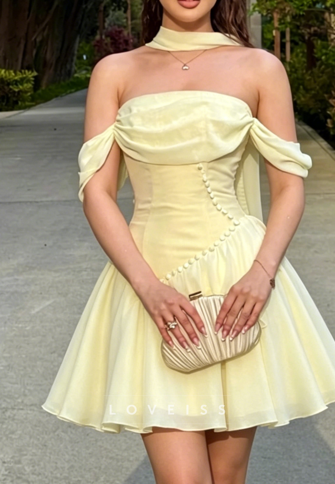 Off-the-Shoulder A-Line Homecoming Mini Dress
