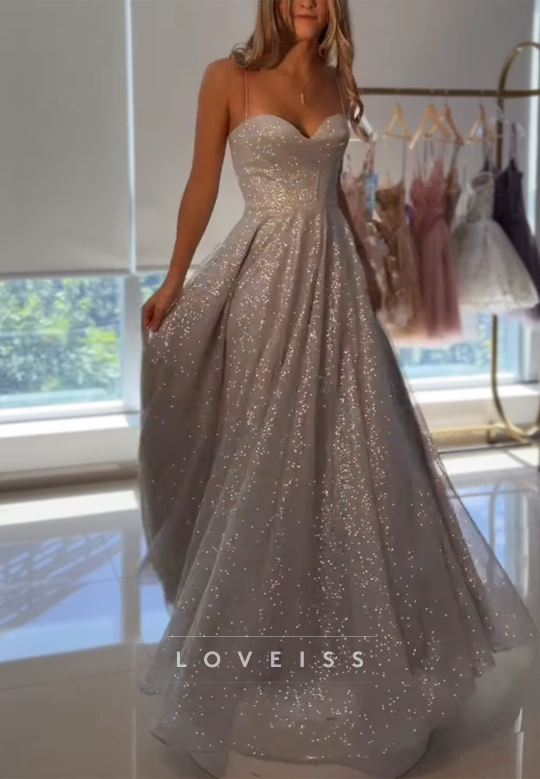 Glitter Tulle Sweetheart A-Line Evening Gown