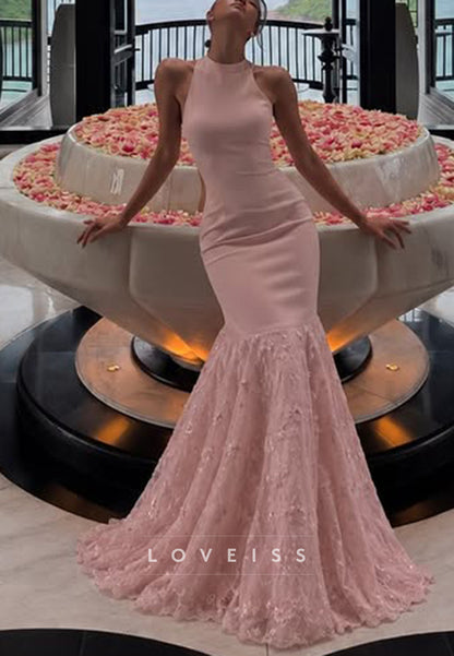 Halter Mermaid Gown with Textured Flared Skirt