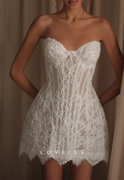 Strapless Pearl Beaded Lace Corset Mini Dress