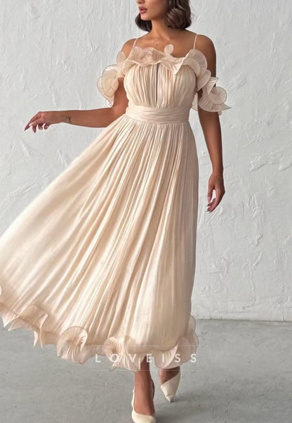 Off-the-Shoulder Pleated Ruffle Midi Dress