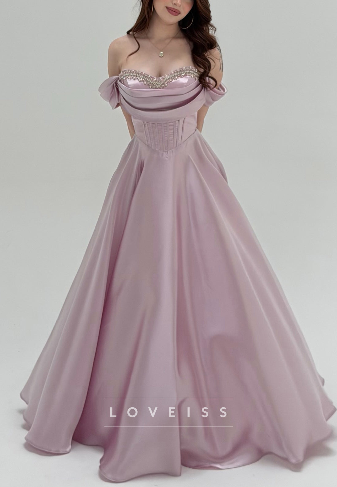 Off-the-Shoulder Corset Satin A-Line Evening Gown