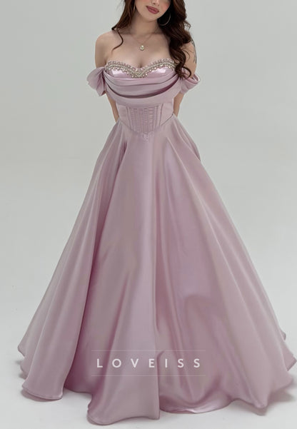 Off-the-Shoulder Corset Satin A-Line Evening Gown
