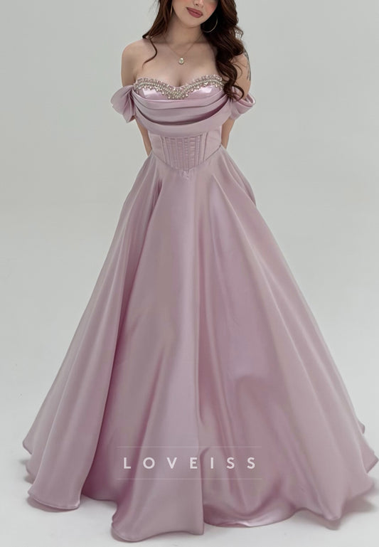 Off-the-Shoulder Corset Satin A-Line Evening Gown