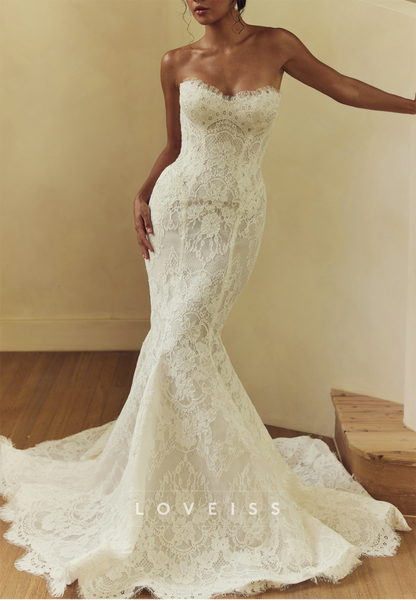 Strapless Lace Mermaid Wedding Dress with Train