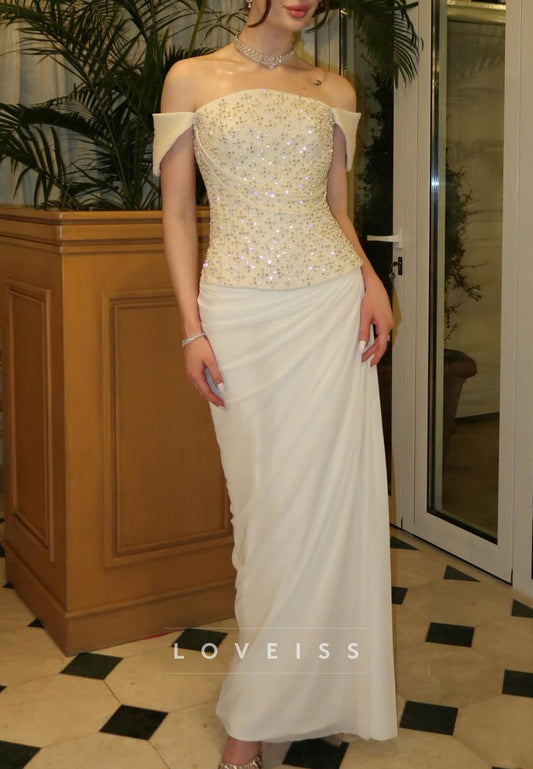 Off-Shoulder Corset Beaded Evening Gown