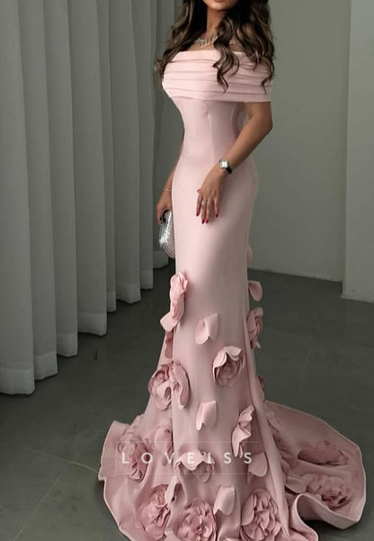 Off-Shoulder 3D Floral Mermaid Gown