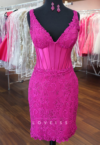 Beaded Lace Corset Bodycon Mini Dress