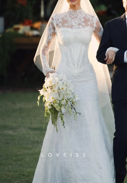 Lace High Neck Corset Mermaid Wedding Dress