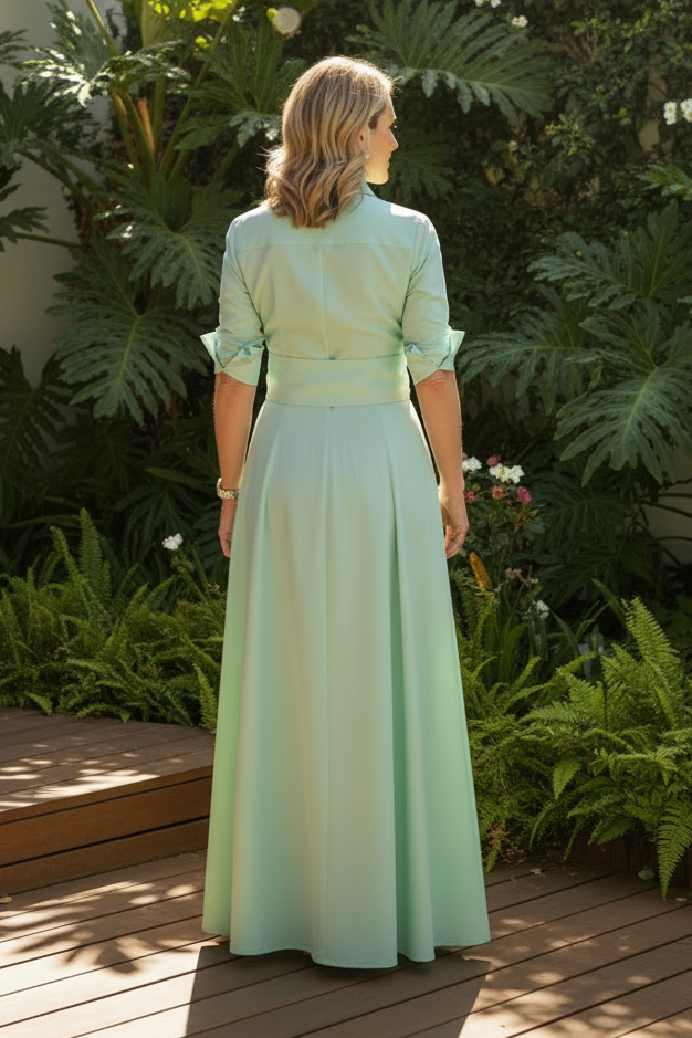 Collared Maxi Shirt Dress with Waist Tie Bow