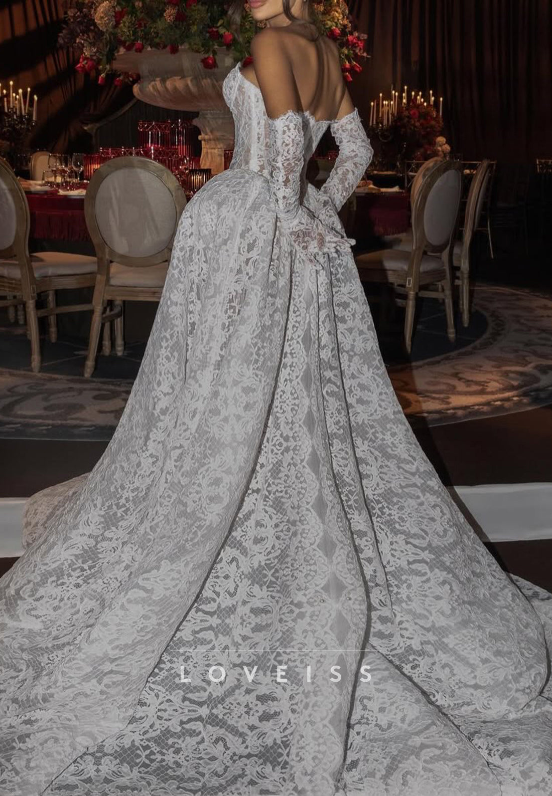 Off-Shoulder Lace Corset Ball Gown Wedding Dress