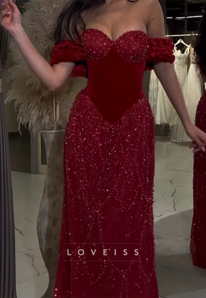 Velvet Corset Evening Gown with Beaded Skirt