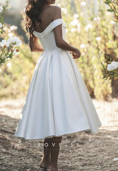 Off-the-Shoulder Tea-Length A-Line Wedding Dress