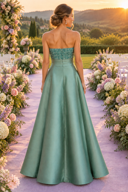 Strapless Textured Bodice A-Line Evening Gown